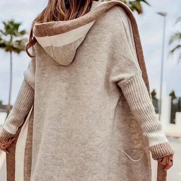 Apricot Casual Women's Color Block Hooded Knit Cardigan - Picture 2 of 4